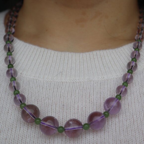 Handmade Natural Crystal Necklace | Amethyst 💜 & Jade 💚 - Picture 4 of 4